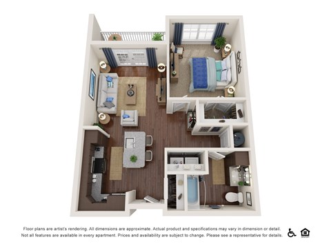 Floor plan for 1 bed, 1 bath, 710 sqft